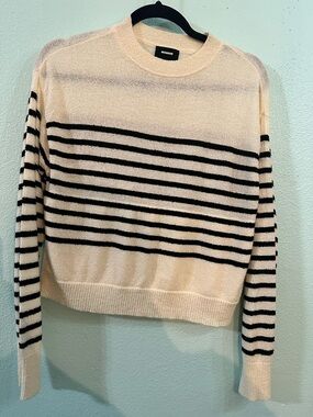 Monrow Striped Cropped Sweater Cream Black Women’s Size S
